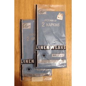 NOS GW Linen Weave 2 Pkg of 2 Permanent Press 17" X 17" Dinner Napkins Blue